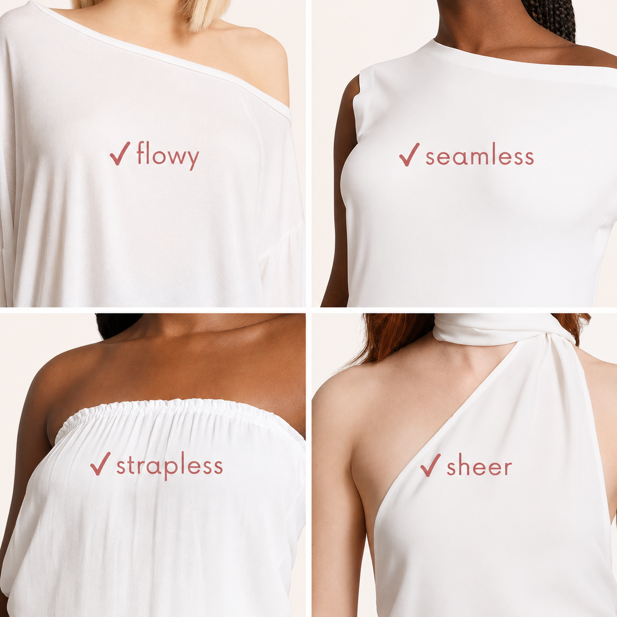 Women wearing adhesive nipple covers under white tops