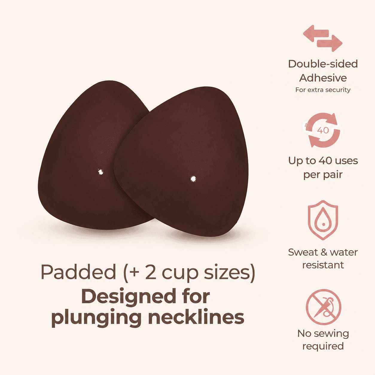 Padded lift inserts in a deep shade with feature details
